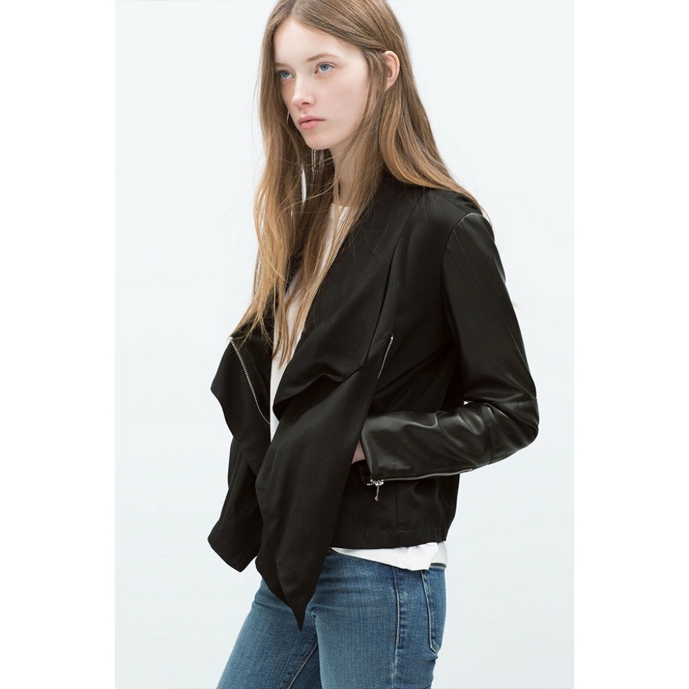 Zara Trafaluc Faux Leather Sleeved Moto Jacket